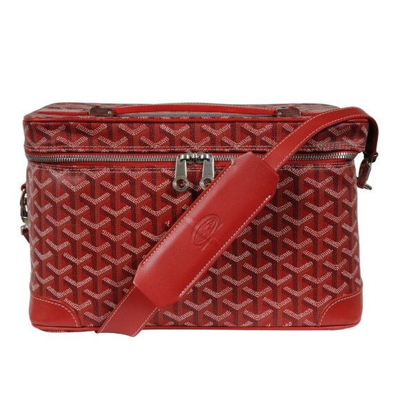 Goyard Handbags - Goyard Vanity Train Case Red Canvas Crossbody Travel Bag Vintage Luggage Tote
